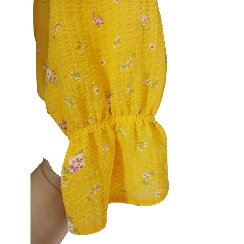 Divided H&M Women’s Off Shoulder Blouse Size 8 Yellow Floral Boho Long Sleeve - Picture 3 of 5